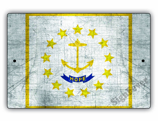 Rhode Island State Flag Novelty Vintage Rustic Grunge Wall Decor Gift Aluminum Metal Sign Plate