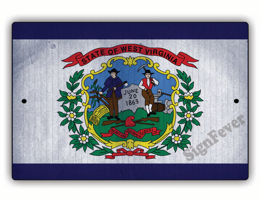 West Virginia State Flag Novelty Vintage Rustic Grunge Wall Decor Gift Aluminum Metal Sign Plate