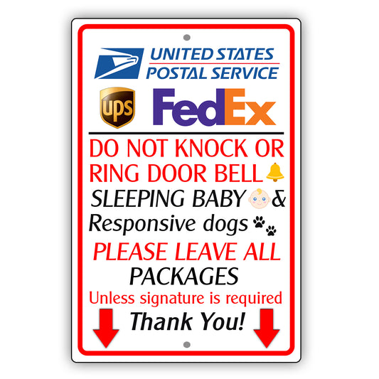 United States Postal Service UPS FedEx Please Leave All Packages Unless Signature Is Required Thank You Aluminum Metal Sign Plate