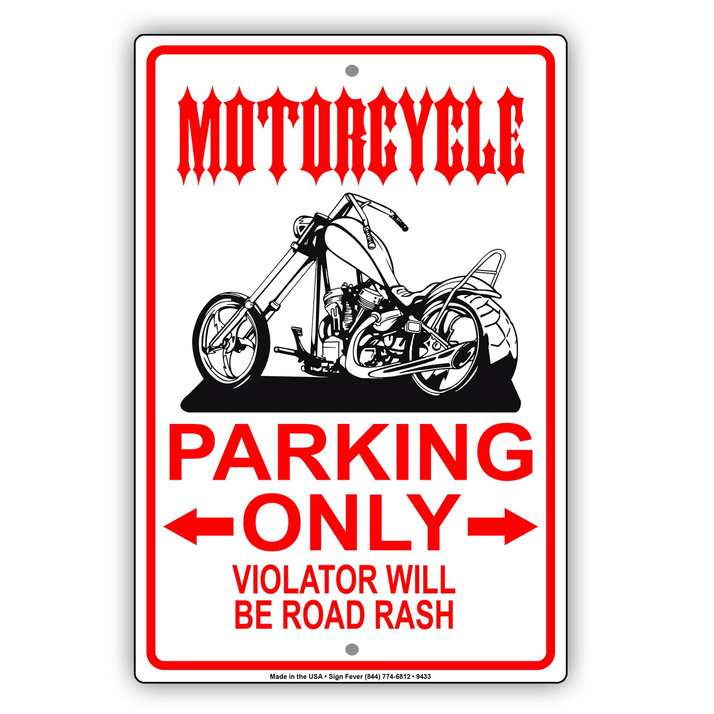 Motorcycle Parking Only Violators Will Be Road Rash Strictly Prohibited Aluminum Metal Sign Plate